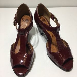Sofft Red Patent Leather T -Strap Heels Size 8.5